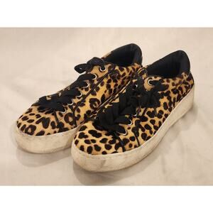 Steve Madden Bertie-L Leopard Calf Hair Platform Sneakers Women's Size 6